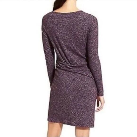Athleta Solitude Gathered Long Sleeve Wrap Purple Stretch Knit Mini Dress XL - Picture 9 of 9